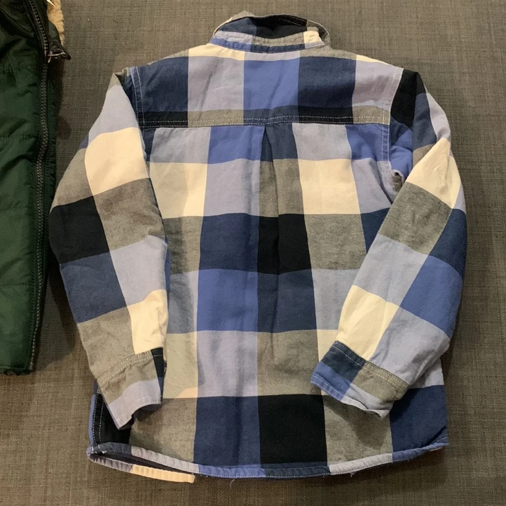 Carter’s (1)Vest Green Fleece Neck Pockets (2)Shacket Navy Blue Plaid Pockets 5T